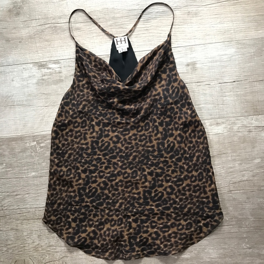 Haute Hippie Leopard Print Silk Cowl Neck Racerback Cami Tank Top Animal Print